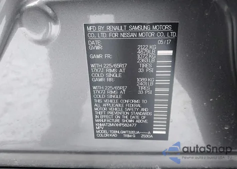 2017 Nissan Rogue Sv из США, поврежденный, VIN KNMAT2MVXHP582477